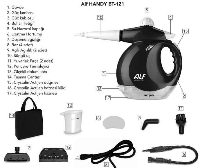 ALF HANDY BT - 121 1200 W Buharlı Temizleyici - 1 lt Actijen Dezenfektan Hediye, Sınırlı Süre İndirimYesa Home