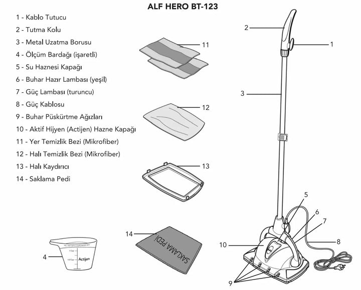 ALF HERO BT - 123 Buharlı Zemin Temizleyici - 1 lt Actijen Dezenfektan Hediye, Özel FiyatYesa Home