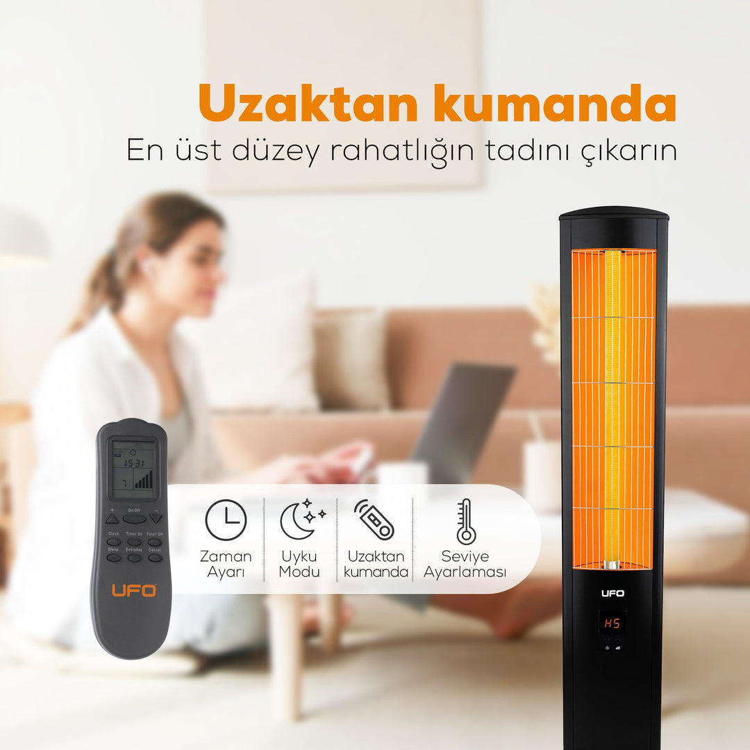 UFO Micatronic 2300 W UK Kule Tipi Isıtıcı, Kumandalı, Dikey, SiyahYesa Home