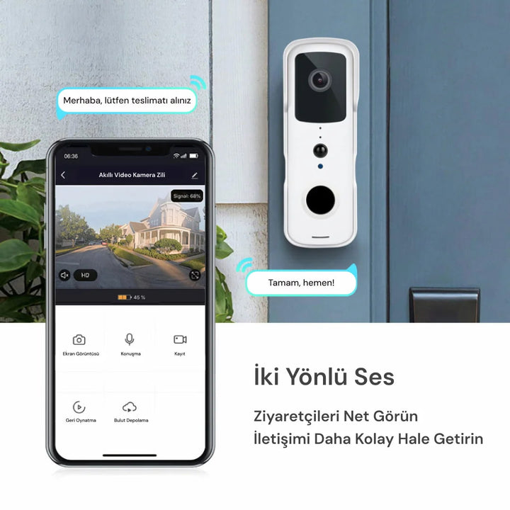 YECO BD-10 Akıllı Görüntülü Kapı Zili – PIR Sensör, IP66, WiFi, Çift Yönlü Ses