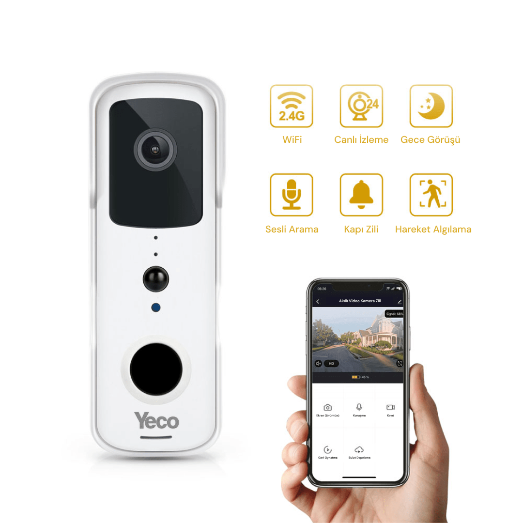 YECO BD - 10 Akıllı Görüntülü Kapı Zili – PIR Sensör, IP66, WiFi, Çift Yönlü SesYesa Home