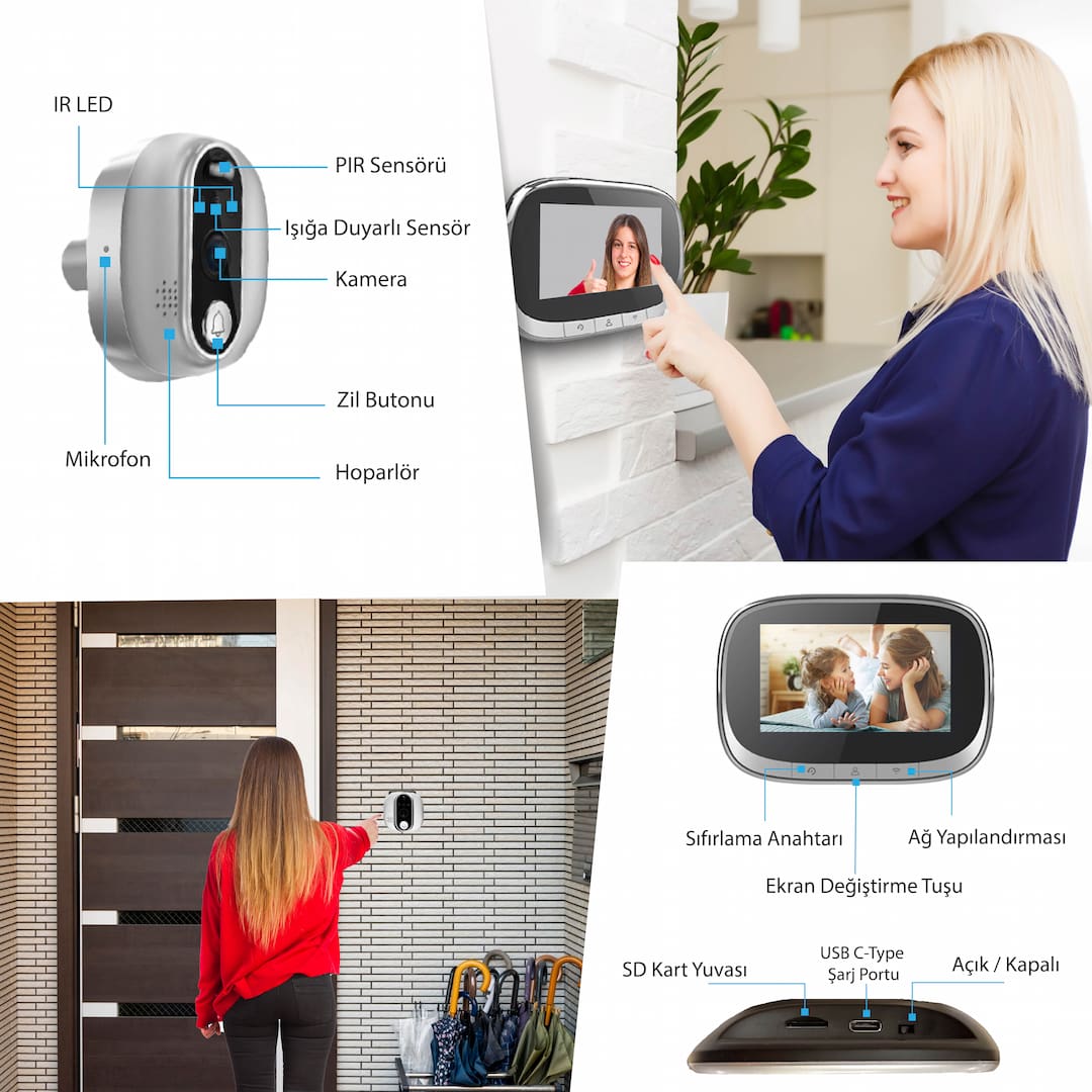 Yeco PD - 10 Akıllı Görüntülü Kapı Zili – Kablosuz, Tuya Uyumlu, 1080P Güvenlik Kameralı ZilYesa Home